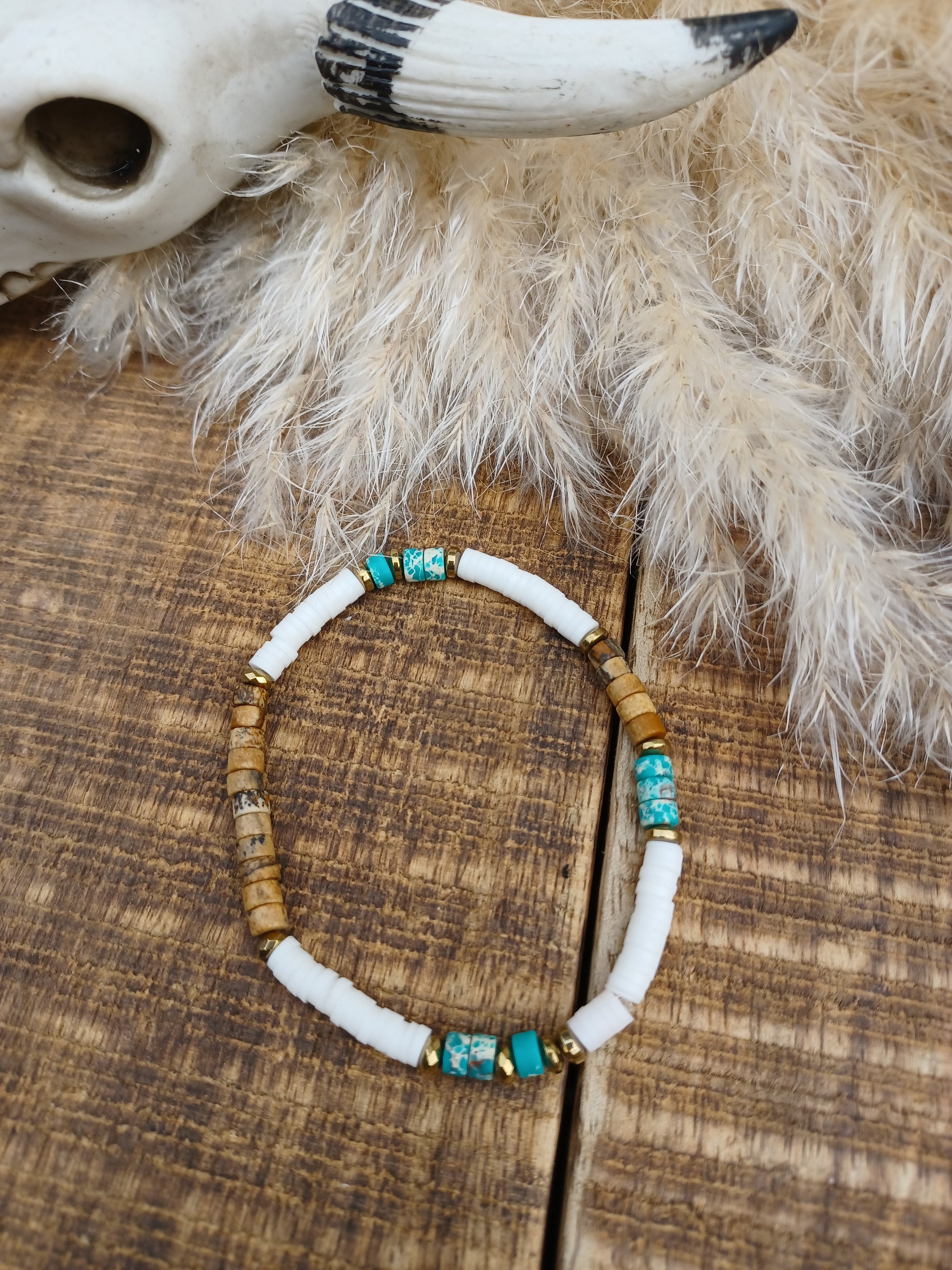 Bracelet Iroquois - Blanc / Camel